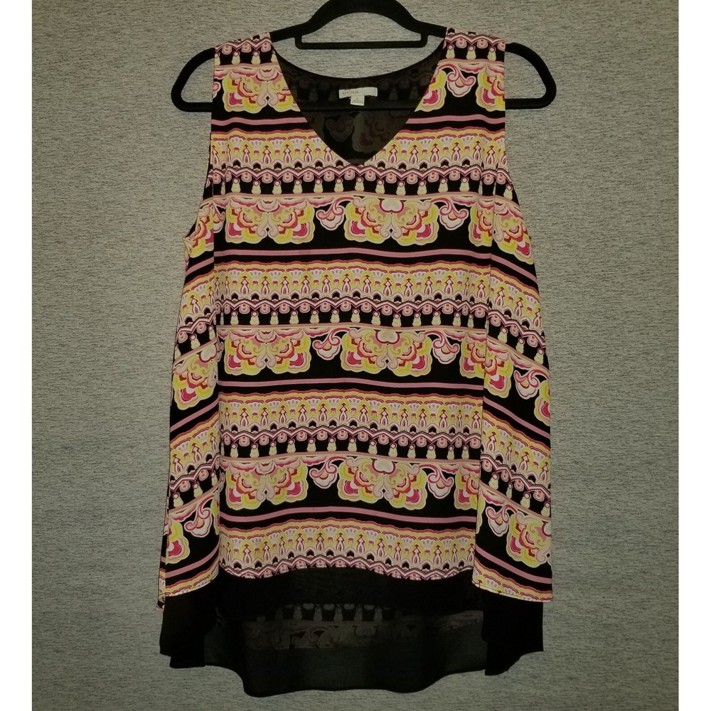CATO C Est. 1946 Womens Large Tank Blouse Sleeveless Top Vivid Pastel Print